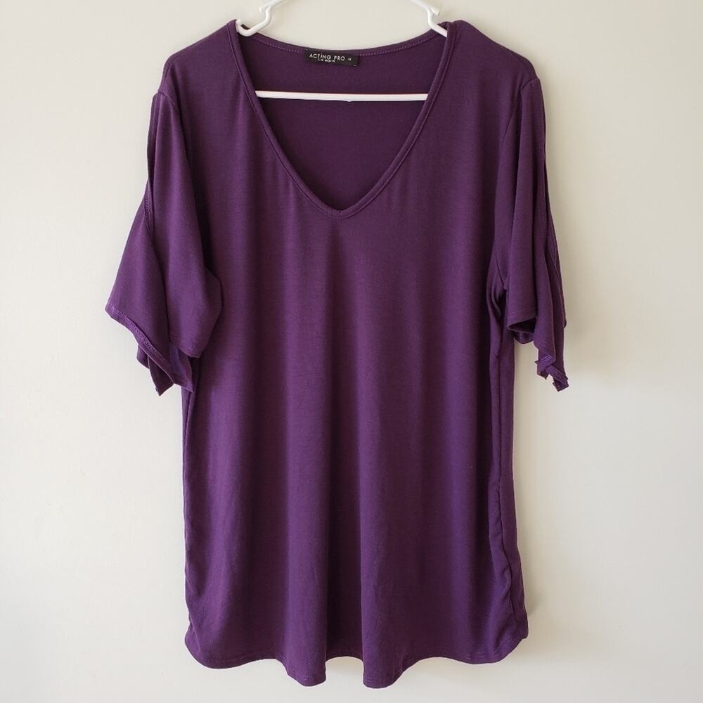 Acting Pro Purple Short Sleeve Tunic with Ties 1X